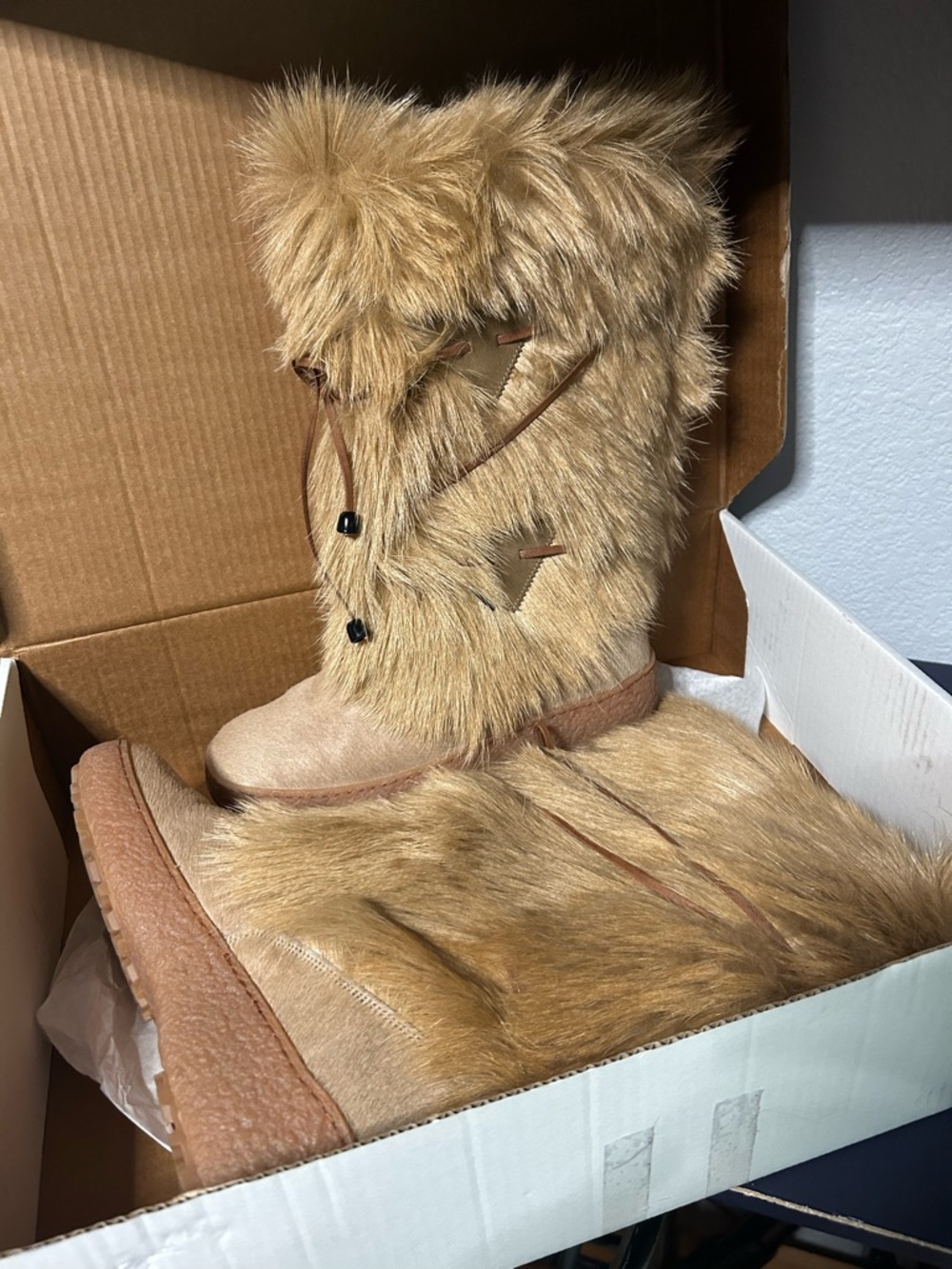 Italian Goat Fur Winter Boots - Camel